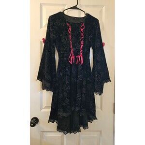 Gothic Halloween Costume Kids Size XL Black & Red Velvet Lace Up Dress Up Spirit